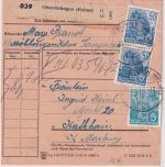 DDR - 2x50+10 Pfg. 5-J-Plan Paketkarte Oberröblingen - Kirchhain 1958