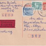 DDR - 10 Pfg. Bauwerke/klein Ganzsache+Zusatz Eilkarte Laucha - München 30.1.90