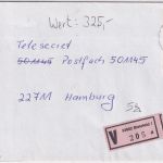 BRD - 2x500 Pfg. SWK Wertbrief Bielefeld - Hamburg 1985