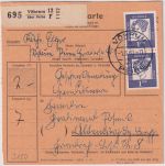 BRD - 2x1 DM Bed. Deutsche Paketkarte Vöhrum ü. Peine - Altenburg/DDR 1962
