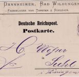 DR - 5 PfgE. Firmenkarte (Vordruck) Wildungen - Suhl 1878