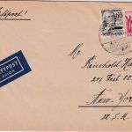 FZ/Württ. - 60+20 Pfg. 2./3. Ausgabe Luftpostbrief n. USA Reutlingen 11.4.48