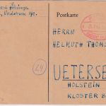 All.Bes. - Rheydt 1 Gebühr bezahlt 28.7.45 Ovalstpl. Karte n. Uetersen
