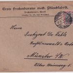 DR - Freckenhorst 1920 Firmenkuvert "Erste Freckenhorster mech. Plüschfabrik"