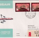 UNO Genf - SWISSAIR Erstflug Genf/Karachi 3.4.71 Zuleitungspost/Einschreiben