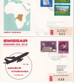 Schweiz - SWISSAIR Erstflug Zürich + Genf/Kinshasa 31.3.70 4 Luftpostbriefe