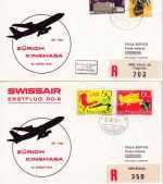 Schweiz - SWISSAIR Erstflug Zürich + Genf/Kinshasa 31.3.70 4 Luftpostbriefe