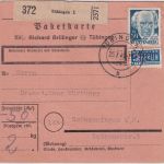 FZ/Württ. - 50 Pfg. 2. Ausgabe + WoBa Paketkarte Tübingen - Schwenningen 25.7.49