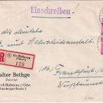 Bizone - 40 Pfg. Bauten eng gez. waagr. Paar Einschreibebrief Gr. Bieberau 1951