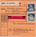 BRD - 3x1 DM gr. Bauwerke Schnellpaketkarte Stammheim - Frankfurt a/M. 17.11.70