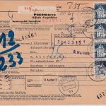 BRD - 3x1 DM+50 Pfg. gr. Bauwerke Paketkarte n. BELGIEN Mainz 5 - Berchem 7.5.69