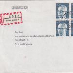 BRD - 50 Pfg. Heinemann 4er-Block Einschreibebrief Mainz 18 - Wolfsburg 2.1.76