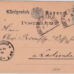 Bayern - Germersheim 7/8 HKS 5 Pfg. Wappen Ganzsache n. Karlsruhe