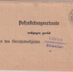 Bayern - Konken 1917 unfrank. Postzustellungsurkunde n. Ottweiler