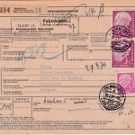 BRD - 2x3DM+5 Pfg. Heuss I Paketkarte n. BELGIEN Mahlberg ü. Lahr 10.2.61