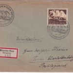 DR - 42 Pfg. Braunes Band Einschreibebrief SST+Sonder-R-Zettel München-Riem 1942