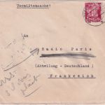 FZ/Württ. - 30 Pfg. 2. Ausgabe Brief/Vermisstensache n. FRANKREICH 1949