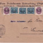 DR-Infla - 3x80+3x20 Pfg. By-Dienst-Abschied/DR Dienstbrief Rottenburg a/L. 1922