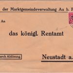 Bayern - 15 Pfg. Staatswappen/Volksstaat Dienstbrief Au b. Freising 9. APR 19