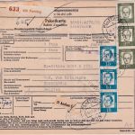 BRD - 3x2 DM + 3x15 Pfg. Bed. Deutsche Paketkarte n. BELGIEN Plattling 6.7.65