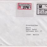 BRD - ABAS Versuch 450 Pfg. Einschreibebrief Regensburg 1 - Berlin 7.10.96