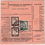 BRD - 2x1 DM Bed. Deutsche u.a. Paketkarte Tettenwang (Kelheim Land) 5.9.64