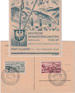 FZ/Württemberg - 10+20 Pfg. Dt. Skimeisterschaften Isny Sonderkarte+SST 11.2.49