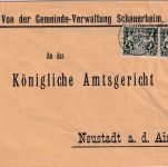 Bayern - 2x7 1/2 Pfg. Staatswappen Ortsdienstbrief Schauerheim Neustadt 9.10.18