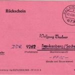 BRD - Bad Kissingen 1986 Rückschein n. Frankenberg/DDR