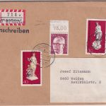 BRD - Mainaschaff Aushilfs-R-Zettel Einschreibebrief n. Weiden 1974