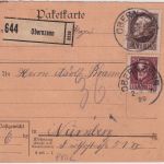 Bayern - 1 M. + 50 Pfg. Ludwig Paketkarte Obernzenn - Nürnberg 21.1.20