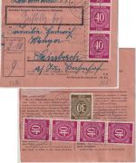 All.Bes. - 7x40+30 Pfg. Ziffer Paketkarte Dillingen - Simbach 18.12.46