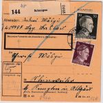 DR - 30+15 Pfg. AH Paketkarte Schongau 6.1.44 Abs. Fp.Nr. L09497 Lgp. Breslau