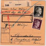 DR - 30+15 Pfg. AH Paketkarte Schongau 6.1.44 Abs. Fp.Nr. L09497 Lgp. Breslau