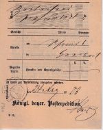 Bayern - Kempten 24. AUG K1 Fahrpost-Aufgabeschein (Wertpaket n. Hersbruck) 1873