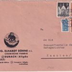 Bizone - 2x4+2 Pfg. Bauten + NO illustr. Ortsbrief Kempten 2 6.4.50