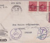 Canada - 3x4+3 C. König Georg VI. illustr. Brief n SCHWEDEN New Westminster 1947