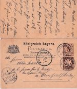 Bayern - 3/3 Pfg. Raute Ganzsache/Doppelkarte beide Teile gebraucht 1896/1901 !