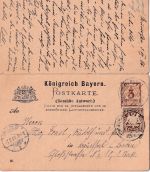 Bayern - 3/3 Pfg. Raute Ganzsache/Doppelkarte beide Teile gebraucht 1896/1901 !