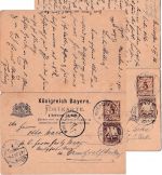 Bayern - 3/3 Pfg. Raute Ganzsache/Doppelkarte beide Teile gebraucht 1896/1901 !
