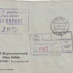 DDR - Erfurt 1967 portofreier ZKD-Brief n. Berlin Reparaturwerk "Clara Zetkin"