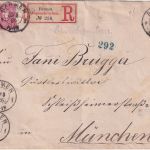 DR - 20+10+2x5 Pfg. Einschreibebrief (2. Gew.stufe) Barmen - München 1886