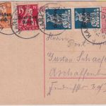 DR-Infla - 40 Pfg. Germania Ganzsache+Zusatz Karlstadt - Aschaffenburg 1922