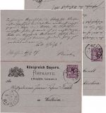 Bayern - 5/5 Pfg. Rauten Ganzsache/Doppelkarte Holzkirchen/Weilheim 1887