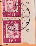 BRD - 60 Pfg. Bed. Deutsche senkr. Paar/Bogenzählnummer Paketkarte Ahlem 1962
