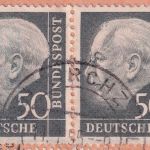 BRD - 50 Pfg, Heuss I waagr. Paar u.a. Paketkarte Kirchzell ü. Miltenberg 1955