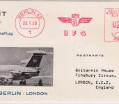 Berlin - Trident Demoflug 20 Pfg. AFS "BFC" Sonderflugkarte n. ENGLAND 22.1.1966