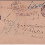 Württemberg - 5 Pfg. Ganzsache i.d. SCHWEIZ Stuttgart - Baden 1884 Nachporto
