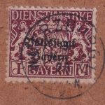 Bayern - 1 M. Dienst Staatswappen/Volksstaat weißes Papier Briefstück 1920 gepr.