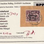 Bayern - 1 M. Dienst Staatswappen/Volksstaat weißes Papier Briefstück 1920 gepr.